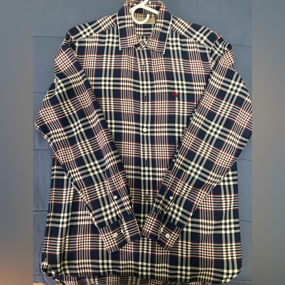Burberry Navy and Burgundy Plaid Shirt